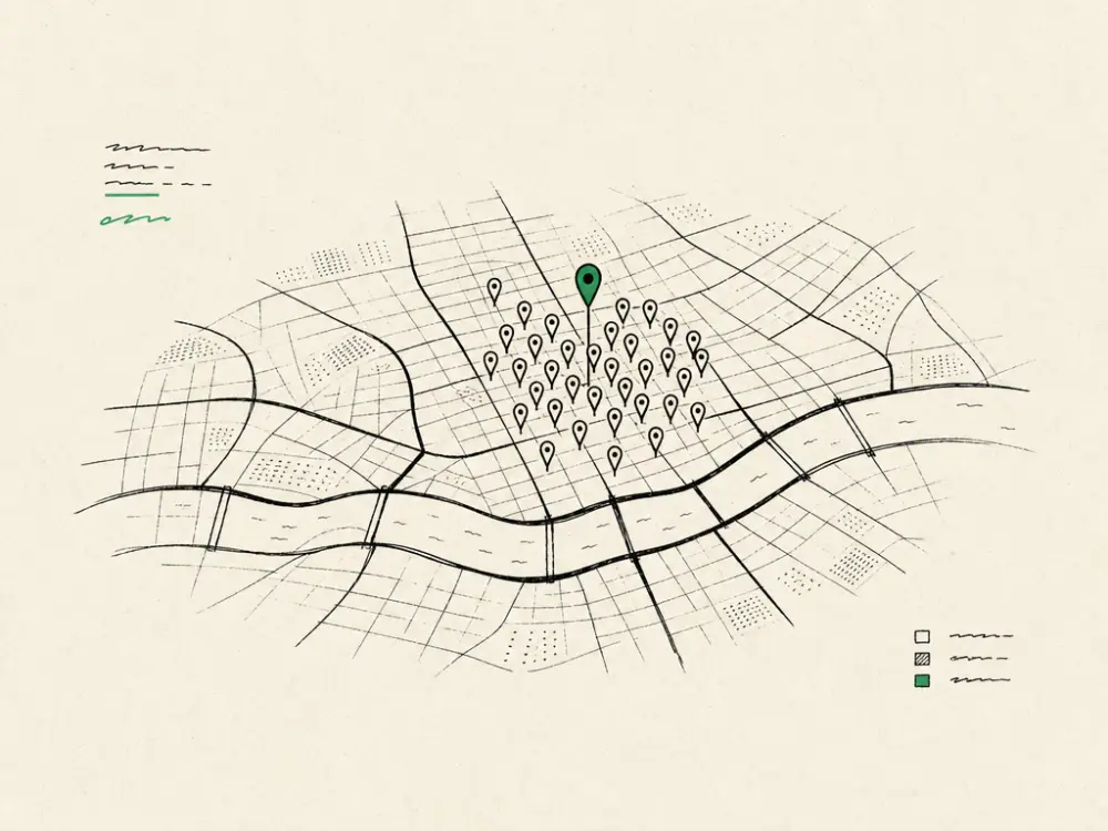 Hand-drawn editorial illustration accompanying the article titled Aesthetic Clinic Marketing in London: How to Get Found.