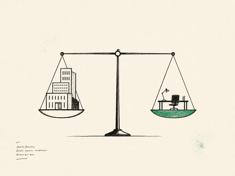Hand-drawn editorial illustration accompanying the article titled Aesthetic Marketing Agency vs In-House: What Grows a Clinic.