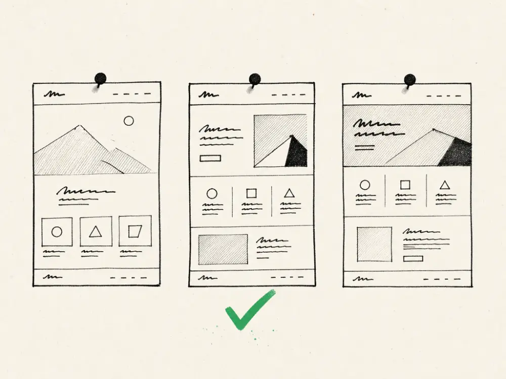 Hand-drawn editorial illustration accompanying the article titled How to Choose a Website Design Agency for Aesthetic Clinics.