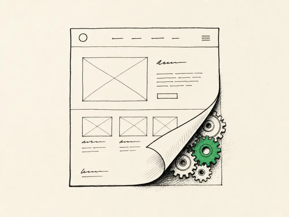 Hand-drawn editorial illustration accompanying the article titled Technical SEO for Aesthetic Clinics — What Most Agencies Skip.